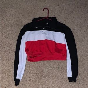 black red and white cropped hoodie